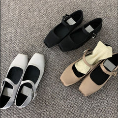 Advbridge 2023 NEW Classic Silk Ballet Shoes Buckle Strap Ballet Shoes Women Square Toe Simple Women Flats Elegant Valentine Shoes