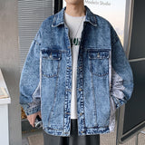 Advbridge  Men's Stitched Printing Denim Jackets Fashion Trend High-quality Cowboy Coats Blue Color Loose Outerwear Plus Size M-2XL
