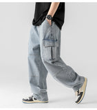 Advbridge Autumn All Season Casual Soft Solid Men's Cool Boys Waist Loose Versatile Overalls Pocket Denim Jeans