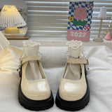 Advbridge Kawaii White British Jk School Girls Loli Shoes Lady Summer New Pearl Fairy Style Thick Platform Mary Jane Mid Heel 4.5cm
