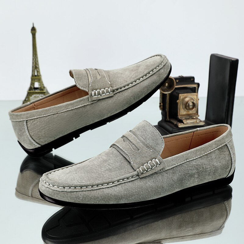 Advbridge Spring Summer Suede Men Loafers Comfortable Flat Casual Shoes Men Breathable Slip-On Soft Genuine Leather Driving Shoes Moccasin