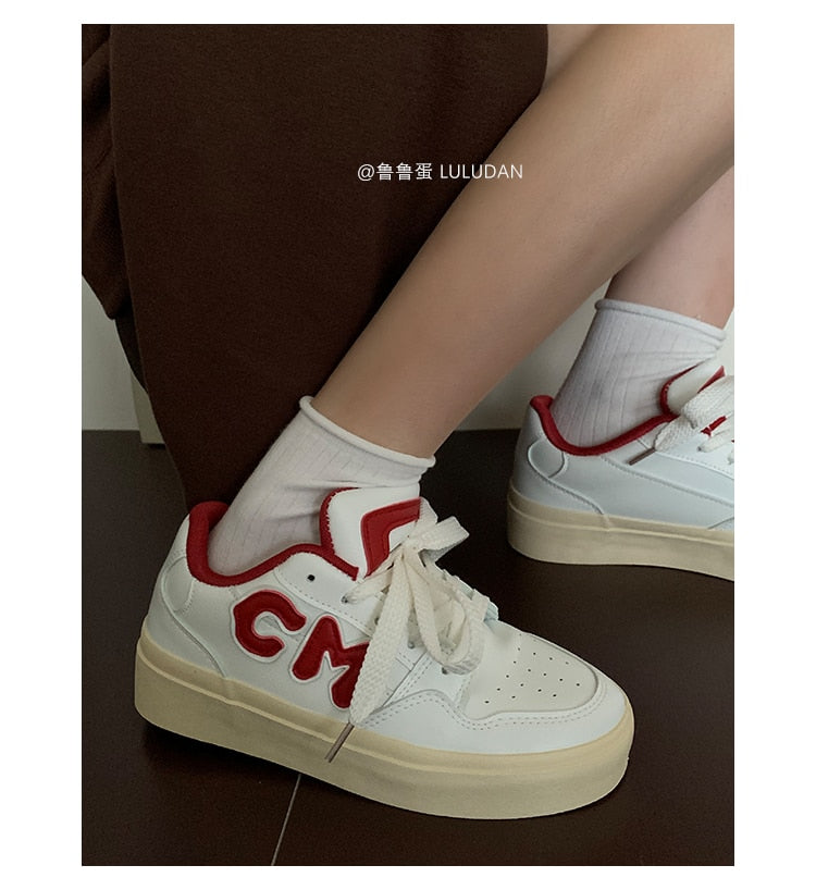 Advbridge INS Brand Leather Women's Sneakers White Platform Casual Lace Up Flats Woman Sports Sneakers Female Vulcanized Shoes 2023 NEW