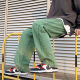 Advbridge Cargo Jeans Men's New Hong Kong Style Trend Street Baggy Green Denim Trousers Wide Leg Casual Fashion Green Male Pants