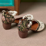 Advbridge Genuine Leather Retro Thick Heel Women Sandals Closed Toe Button Hollow Out Gladiator Sandals Luxury 5cm Shoes For Lady