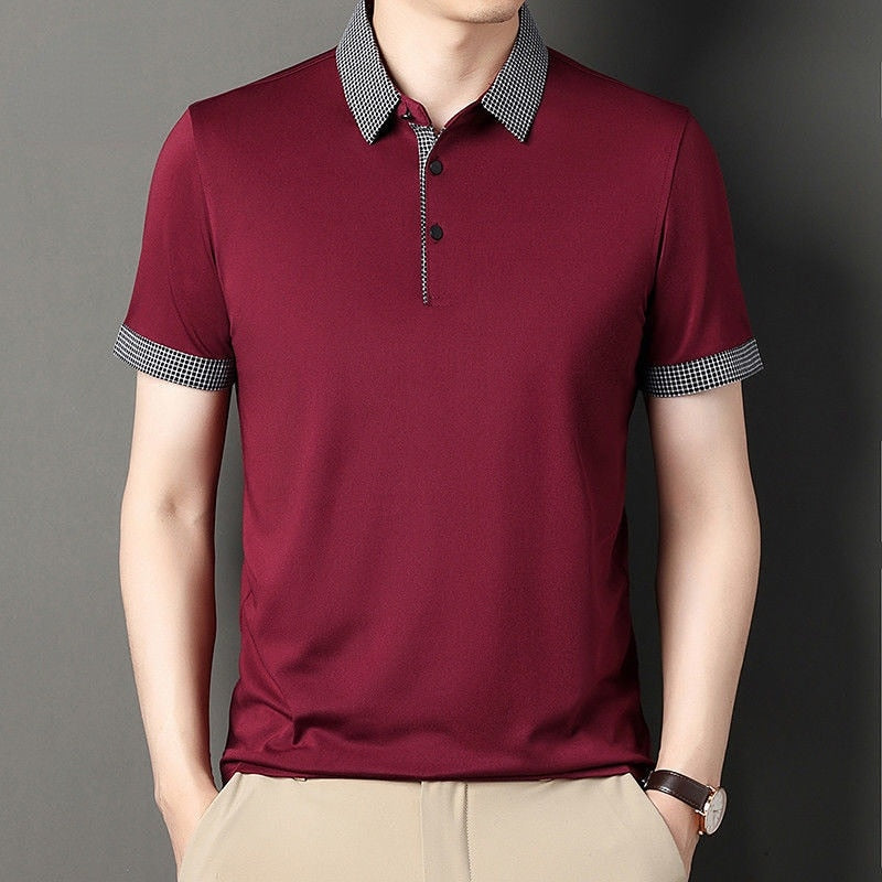 Advbridge Summer New Men's Short Sleeve Polo Shirt Lapel Casual Fashion Tees Shirts Solid Patchwork Pullover Casual Oversize Clothing