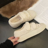 Advbridge Round Toe Warm Plush Women Shoes Fashion Cover Heel Wool Flats Soft Sole Slip-on Thick Bottom Zapatos Mujer