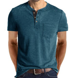 Advbridge Summer New Short Sleeve Men's Clothing Solid Color Round Neck Spliced Button Europe and America Slim Spliced Pocket T-shirt