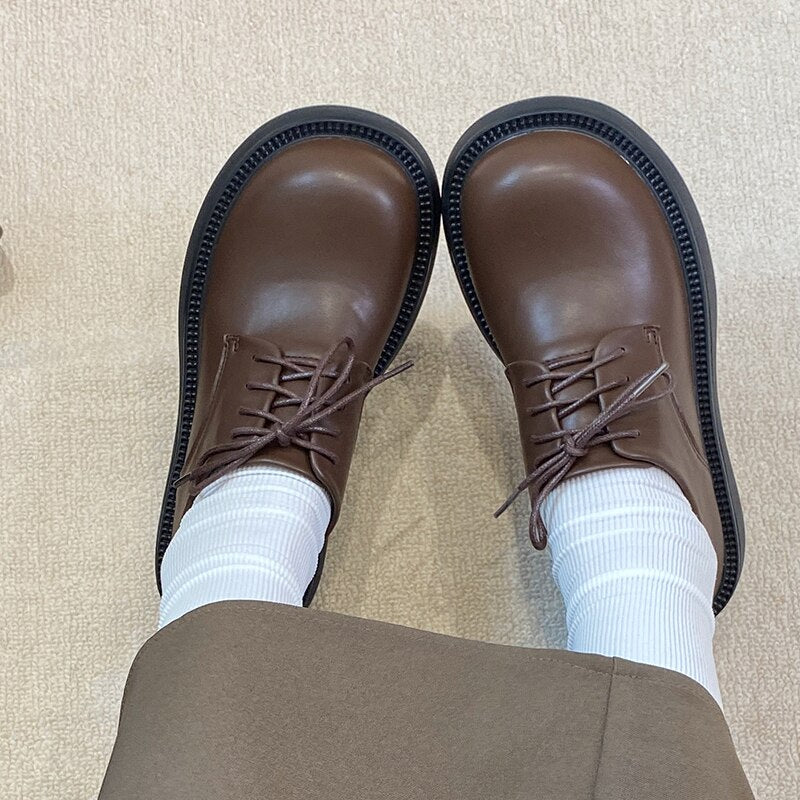 Advbridge Fashion Female Shoes Casual Outside Round Toe Flats Student Uniform Lolita Platform Rubber Ladies Loafers  Women Mary Janes