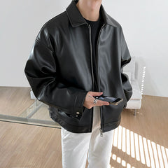Advbridge PU Leather Jacket Men Korean Version Oversize Loose Casual Motorcycle Baseball Jackets Male Zipper Lapel Clothes Autumn