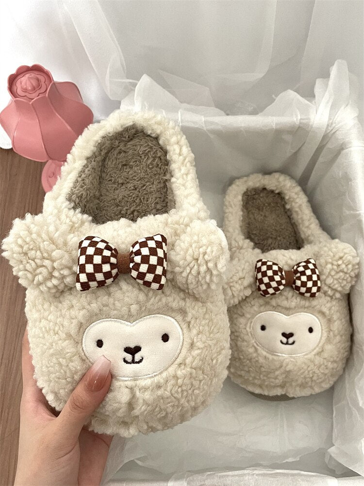 Advbridge Female Shoes Ladies' Slippers Fur Flip Flops Cover Toe Flock Butterfly-Knot Luxury Slides Low Flat Plush Designer Butterfly