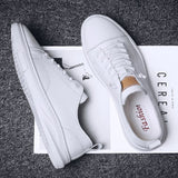 Advbridge Classic Simple Men Sneakers Lace-Up Soft Leather Shoes Color Matching Casual Flats Shoes   Comfy Men's Vulcanize Shoes All-match