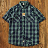 Advbridge New Vintage Plaid Short-sleeved Shirt Men's Mix and Match Pocket Color Patchwork Check Casual Half-sleeved Casual Shirts