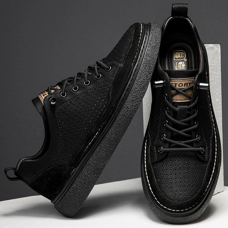 Advbridge Hollow Out Men Casual Shoes Genuine Leather Sneakers Breathable Lace Up Footwear Comfort Man Skate Shoes Outdoor Vulcanize Shoes