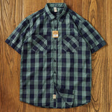 Advbridge New Vintage Plaid Short-sleeved Shirt Men's Mix and Match Pocket Color Patchwork Check Casual Half-sleeved Casual Shirts