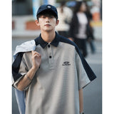 Advbridge 2023 Waffle polo shirt men's summer American color contrast short sleeved t-shirt loose fashion casual five sleeve shirt army