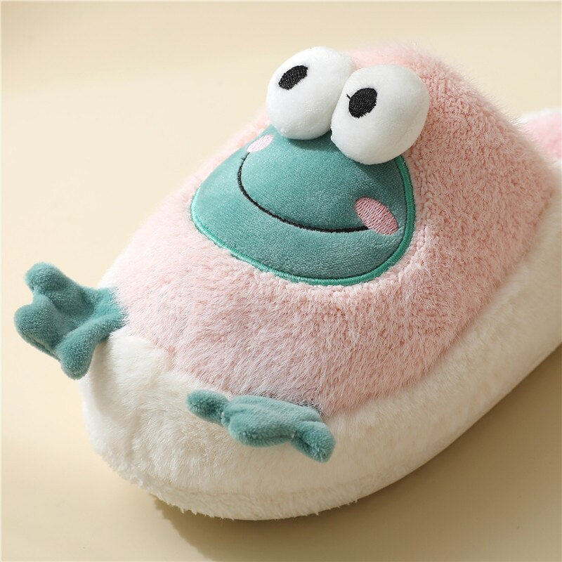 Advbridge Winter New Frog Cotton Slippers Women Household Warmth Autumn and Winter Lovers Cute Cartoon Indoor Personality Plush Slippers