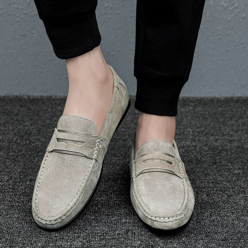 Advbridge Spring Summer Suede Men Loafers Comfortable Flat Casual Shoes Men Breathable Slip-On Soft Genuine Leather Driving Shoes Moccasin
