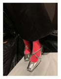 Advbridge 2023 new spring women pumps natural leather 22-24.5cm length cowhide+sheepskin square toe Cross buckle Mary Jane shoes