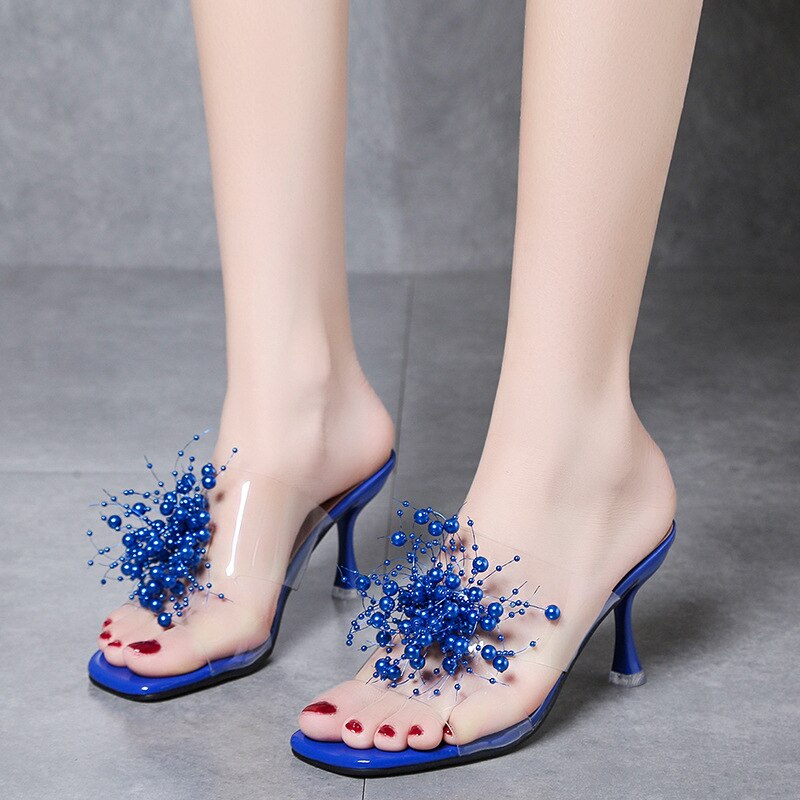 Advbridge Fashion Crystal High Heels Slippers Shoes Womens Sexy PVC Transparent Sandals Women Slides Open Toe Pumps Blue Black Shoes