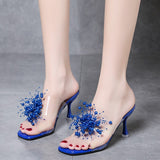 Advbridge Fashion Crystal High Heels Slippers Shoes Womens Sexy PVC Transparent Sandals Women Slides Open Toe Pumps Blue Black Shoes