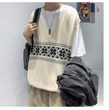 Advbridge Spring Autumn Winter Solid Patchwork Stripes Casual Pullover Vest Men Loose Knitted Top Student Sweater Retro Versatile Flower