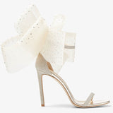 Advbridge Bling Bling rhinestone Mesh Bow Fish Toe Sandals Women's High-Heeled Crystal Mesh butterfly knot Summer Evening Sparkly Sandals