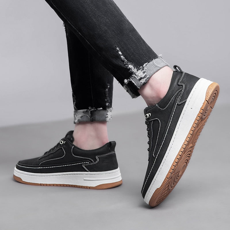 Advbridge High Quality Mens Casual Shoes Genuine Leather All-match Men Shoes Light Comfy Sneakers Men Vulcanized Shoes Lace-Up Skateboard