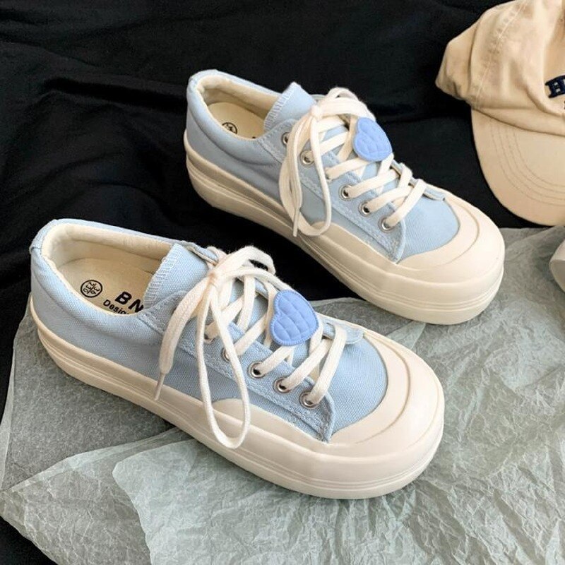 Advbridge Fashion Solid Canvas Sneakers Femme Blue Heart Patchwork Zapatillas Mujer Spring Casual Ladies Footwear Autumn Shoes Woman