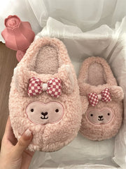 Advbridge Female Shoes Ladies' Slippers Fur Flip Flops Cover Toe Flock Butterfly-Knot Luxury Slides Low Flat Plush Designer Butterfly