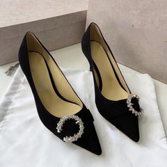 Advbridge New Crystal Rhinestone Buckle French High Heels Women Pointed Stiletto Heel All-Matching Women's Shoes Pumps