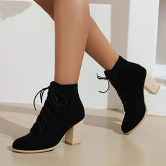 Advbridge Shoes Boots Women New Zipper Round Toe Luxury Designer High Heel Fashion Autumn Rock Ladies Rubber Rome Flock Ankle Lace-U