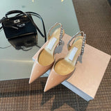Advbridge Spring and Summer French High Heels Women's Stiletto Pointed Toe Nude Back Empty Single Shoes Rhinestone Toe Sandals