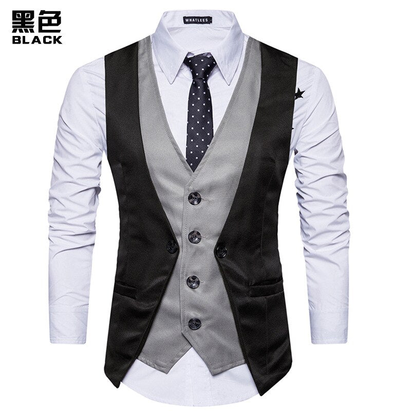 Advbridge New Men's Vest Fake Two Piece Top Single breasted Sleeveless Dress South Korea Fashion Street Dress Luxury Wedding Vest