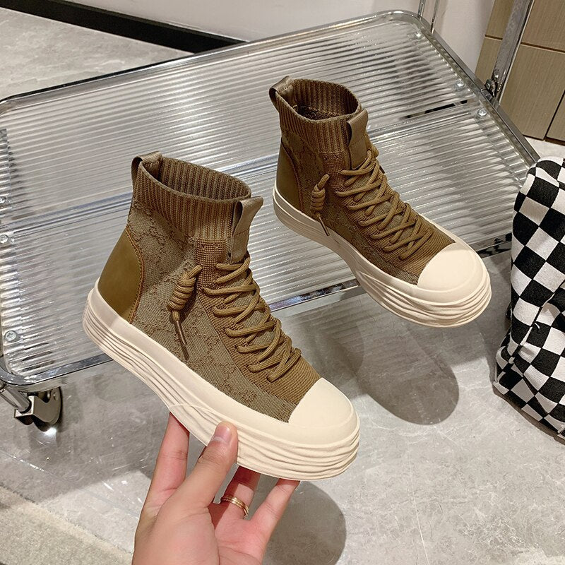 Advbridge Women High Top Sneakers Luxury Outdoor Casual Height Increasing Platform Knitting Breathable Women's Sports Shoes Autumn Hotsale