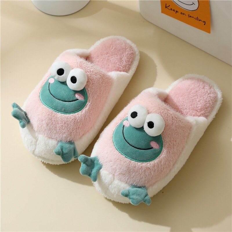 Advbridge Winter New Frog Cotton Slippers Women Household Warmth Autumn and Winter Lovers Cute Cartoon Indoor Personality Plush Slippers