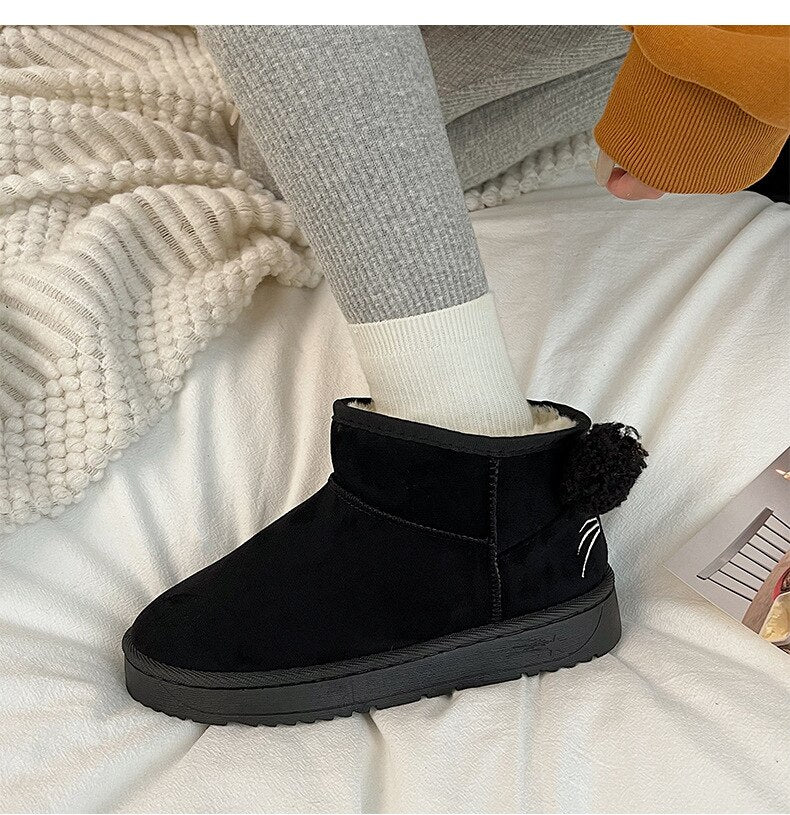 Advbridge Snow Boots Women's Short Tube Thickened Cotton Shoes Winter Suede Platform Keep Warm Plush Women Ankle Boots Girls Black