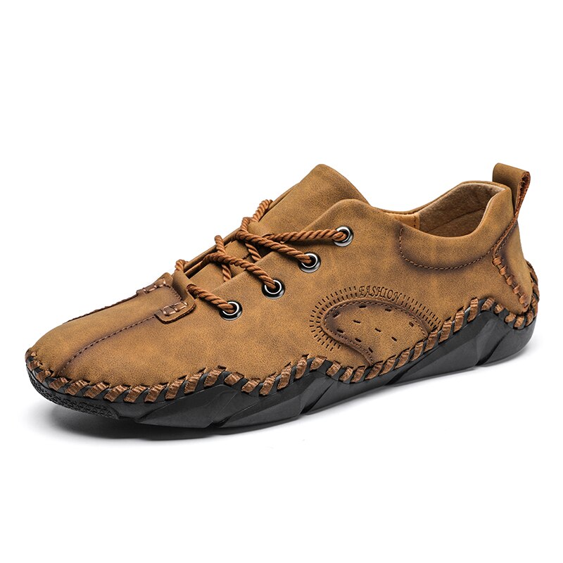 Advbridge Fashion Vintage Handmade Leather Men Shoes New Outdoor Casual Loafers Lace-up Moccasin Tooling Shoes Driving Flat Big Size 38-48