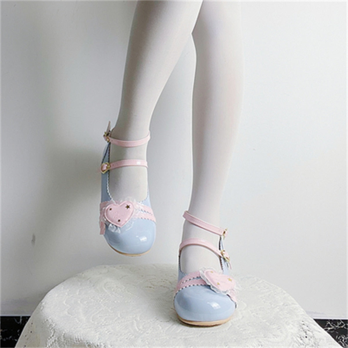 Advbridge Japanese Sweet College Style Victorian Girl Shoes Cosplay Lolita Kawaii Lace Love Lotus Leaf Star Letter Buckle 2.5-4.5cm Shoes