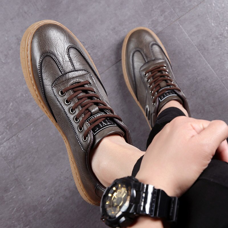 Advbridge Spring Autumn New Men Shoes Fashion Casual Skateboard Shoes Men Leather Walking Work Oxfords Business Hip Hop Mens Sneakers