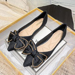 Advbridge Women Flat Elegant Fashion Women Flat Fashion Ballet Shoes Big Bow Tie Pointed Toe Flats Shoes Lady Shiny Flat