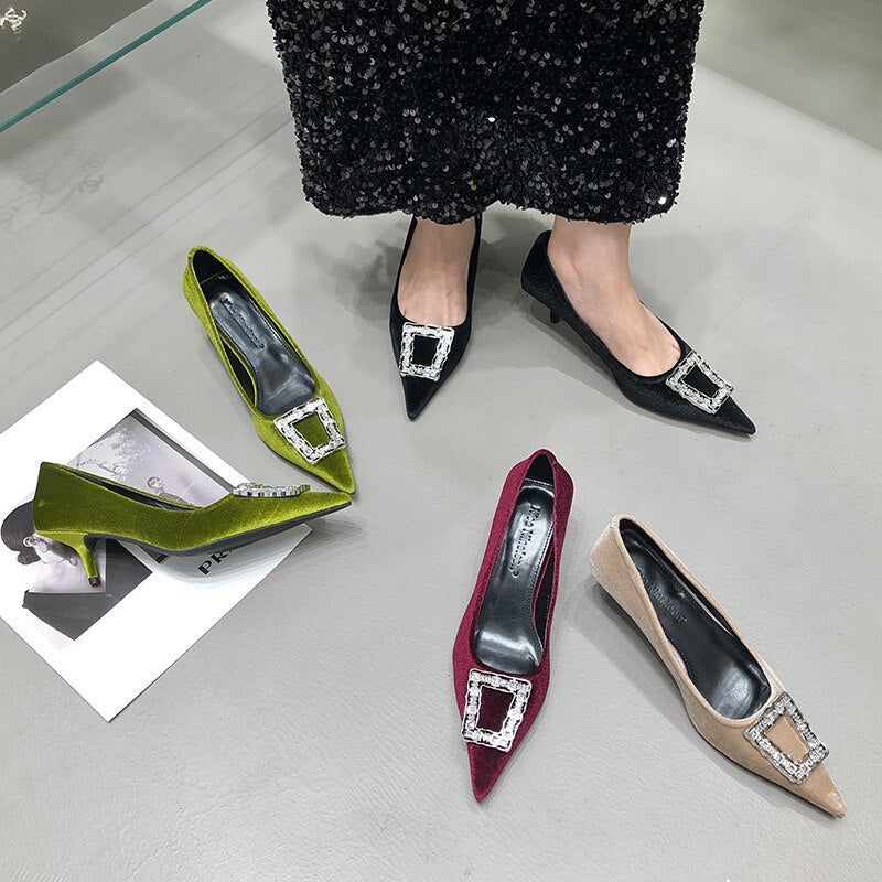 Advbridge New Female Shoes Women Pumps Sandals Pointed Toe Casual Outside Shallow Autumn Ladies Luxury Rhinestones Thin High Heels