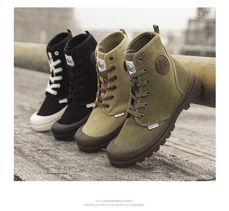 Advbridge Male High Top Canvas Shoes Lace Up Ankle Boots Man Casual Sneakers Outdoor Fashion Vulcanized Shoes Walking Footwear