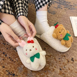 Advbridge Slippers Casual Fur Shoes Slipers Women Slides Low Cover Toe Luxury Plush Soft Flat Rome Autumn with fur Short  Shoes Women