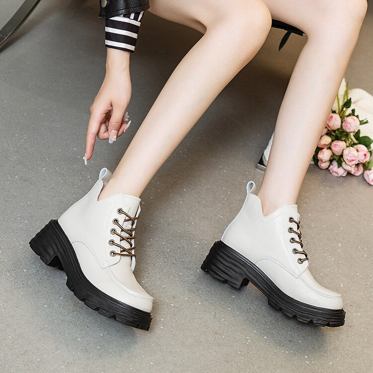 Advbridge Designer Ankle Boots Female High Heels Women's Short Leather Boots Autumn Platform Elegant Woman Heeled Shoes Free Shipping