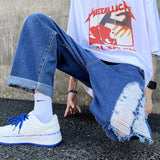 Advbridge Men Wide-leg Straight Hole Ripped Jeans Oversize 3XL High Street All-match Denim Trousers Mens Loose Casual Fashion Harajuku New