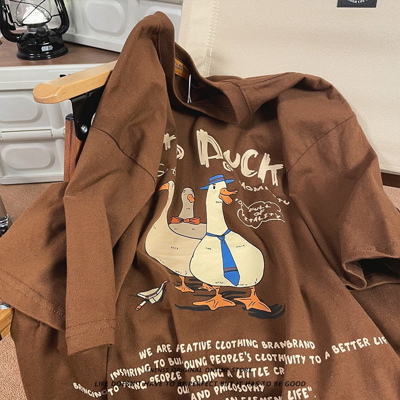 Advbridge Vintage Funny T-shirt for Mens Harajuku Cartoon Ducks Print Graphic T Shirts Y2k Streetwear American Tee Summer Short Sleeve Top