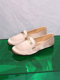 Advbridge Metal Buckle Flat Loafers Retro Square Head Slip-On Leather Shoes Spring Autumn Fashion Women Shoes Designer Casual Single Shoes