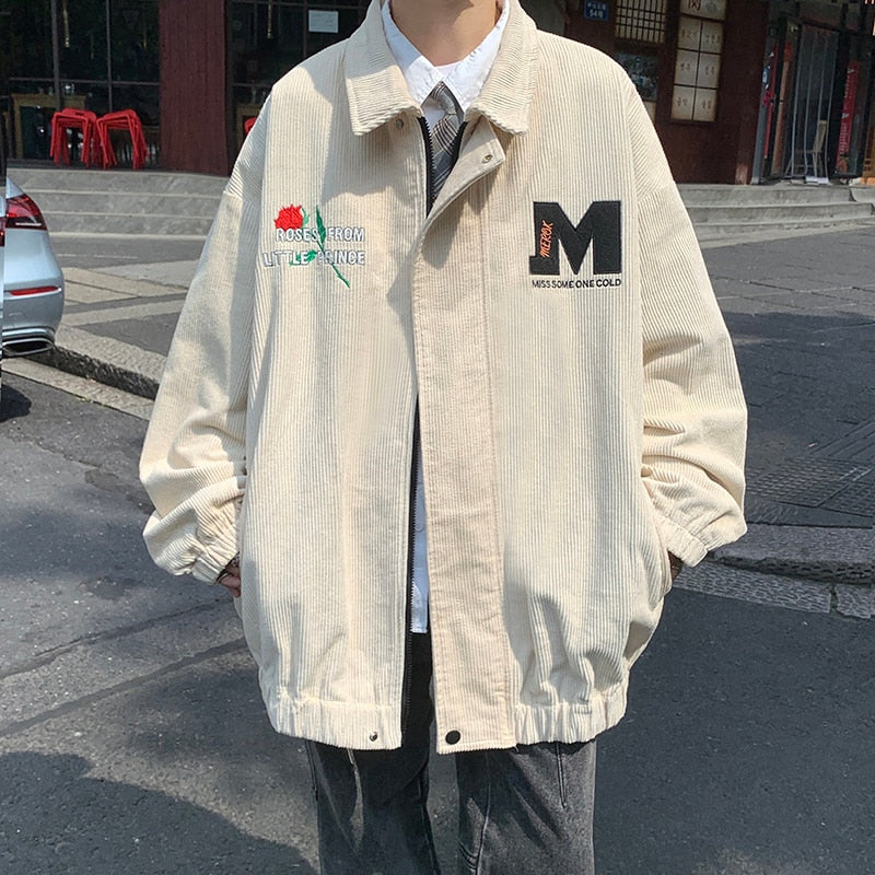 Advbridge Corduroy Retro Vintage Letterman M Embroidery Men Coaches Jacket Unisex Women Oversize  Baseball Varsity Bomber Streetwear Chic