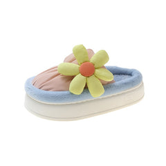 Advbridge Med Flower Home Slippers Women's Female Shoes Winter Footwear Fur Flip Flops Slides Platform Massage  Flat Plush Floral Cott