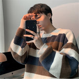 Advbridge Autumn Winter Men's Sweaters Casual Streetwear O-neck Striped Print Tops Loose Knit Sweater Male